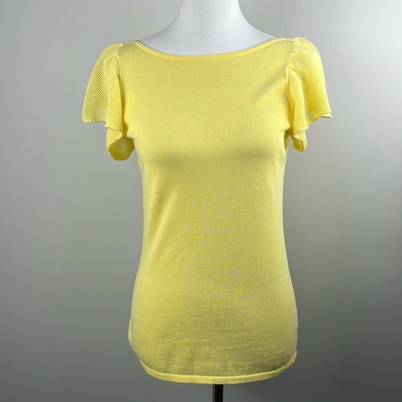 Lilly Pulitzer Yellow Sweater Top Sz S Flutter Sleeve Cotton Preppy Feminine - Picture 2 of 13